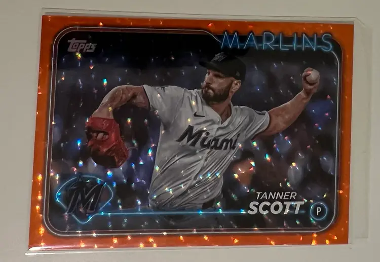 Tanner Scott Orange Crackle Foilboard /299 Miami Marlins