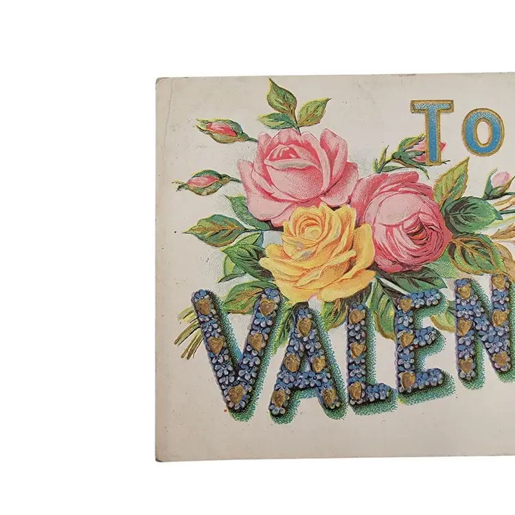 Antique Embossed Valentines Day Postcard With Floral Design Foil Accents