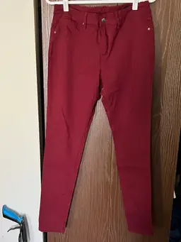 TOP TRENDS Womens Burgundy Skinny Pants Size 14 Stretch Cotton Blend NEW