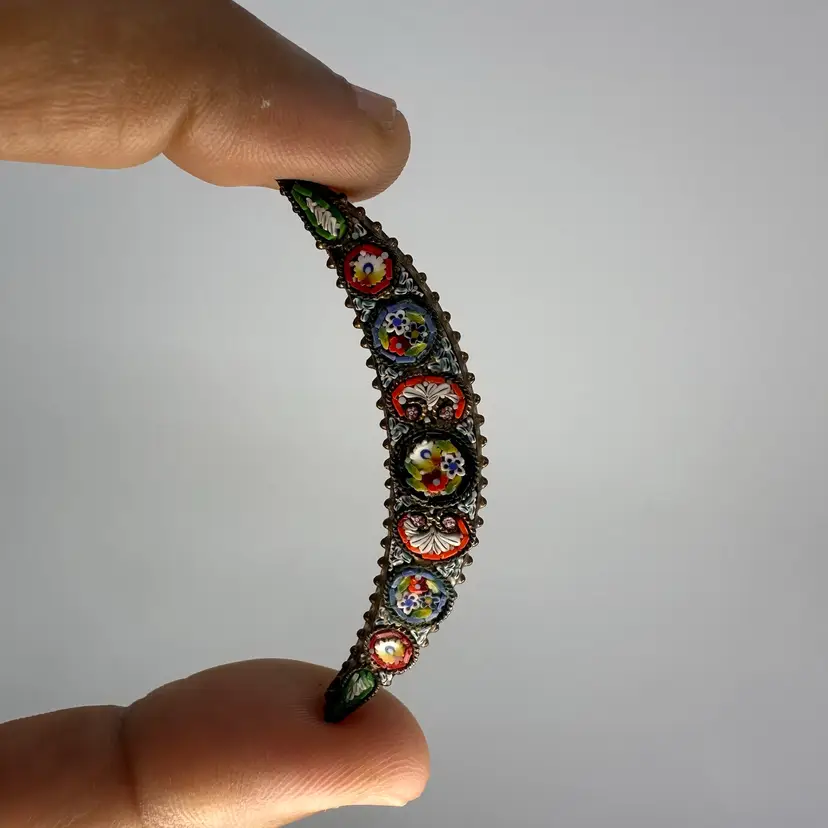 **Pick Of The Week** Crescent Moon Micro Mosaic Made In Italy Brooch 2”