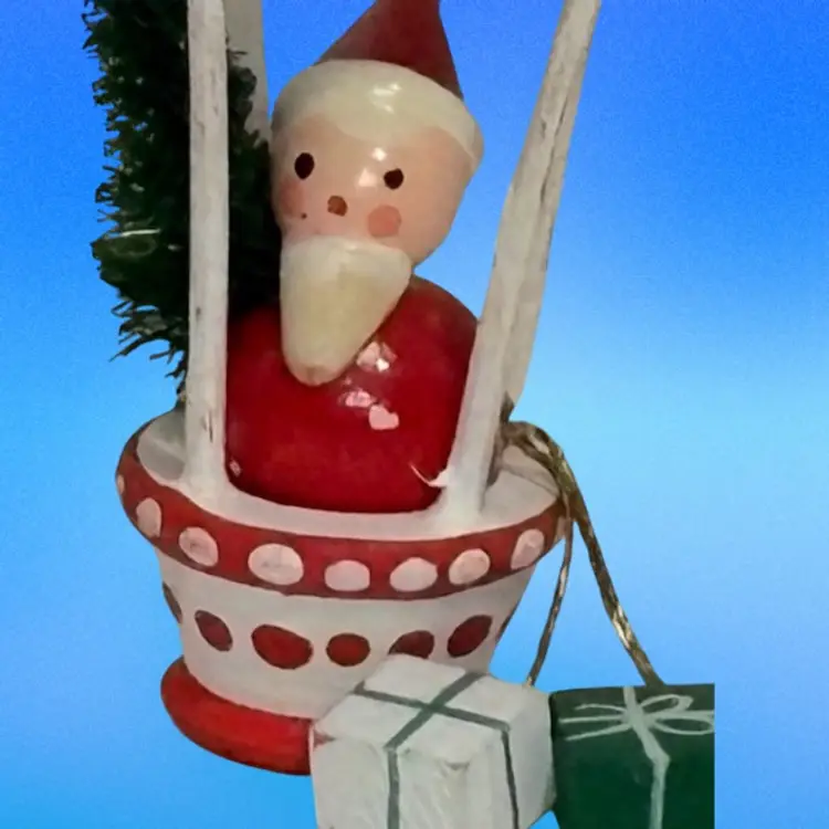 #3 of 6 Vintage Handcrafted, Hand painted Miniature Wood Folk Art Christmas Ornament