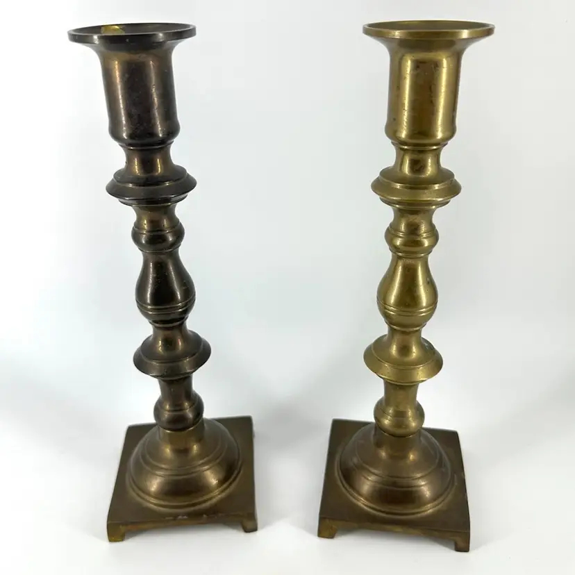 Pair Two Brass Candle Holders