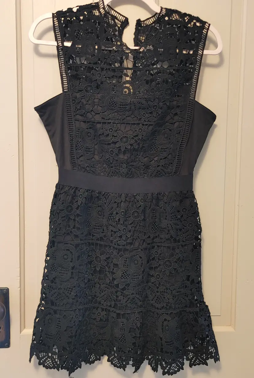 Dress- Brand: Romeo & Juliet Couture. Size Medium. NWT. Black lace dress. Material- 100% polyester. No callouts.
