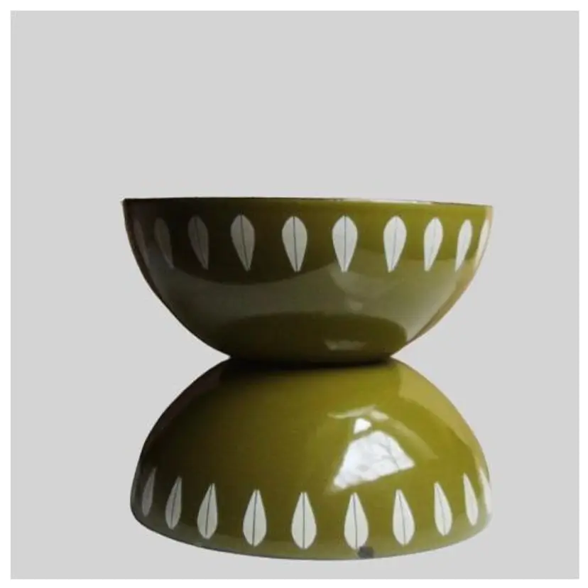 Pair (2) Catherineholm Olive Green Lotus Enamel Bowls
