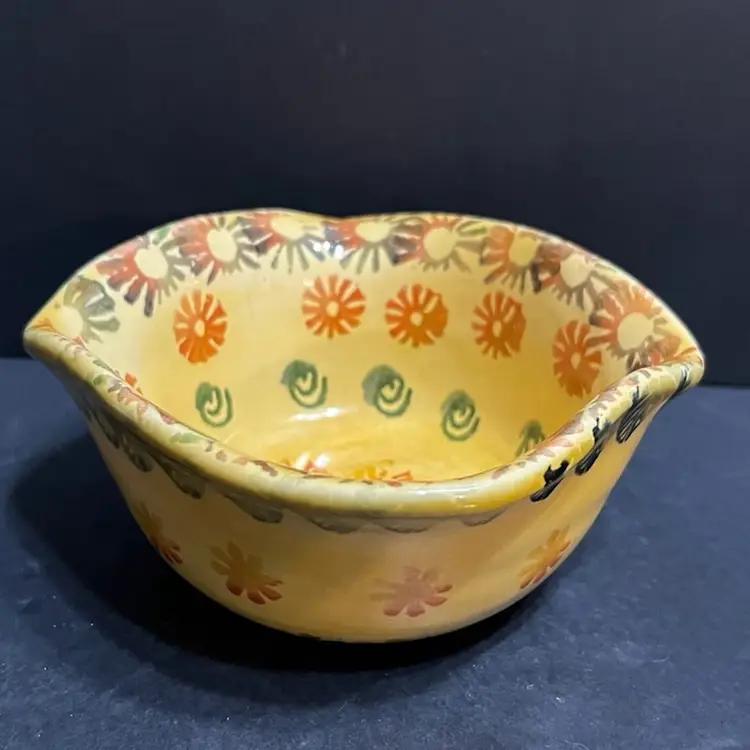 Yellow Floral Ceramic Abstract Bowl, Italy ~3” x 6.5” x 6.25”