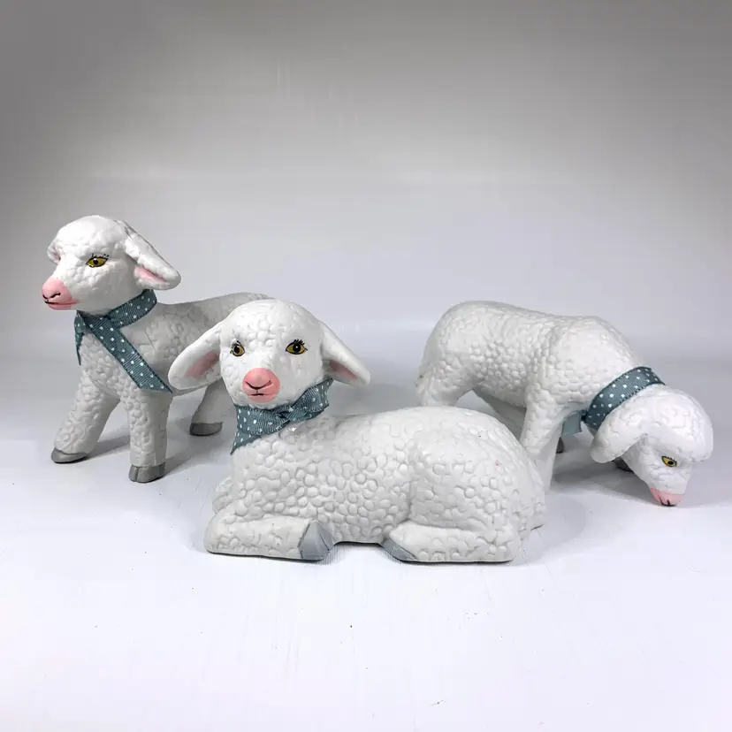 Set 3 Porcelain Lamb Figurines Made Taiwan Sheep  Farmhouse  Country Easter Vintage