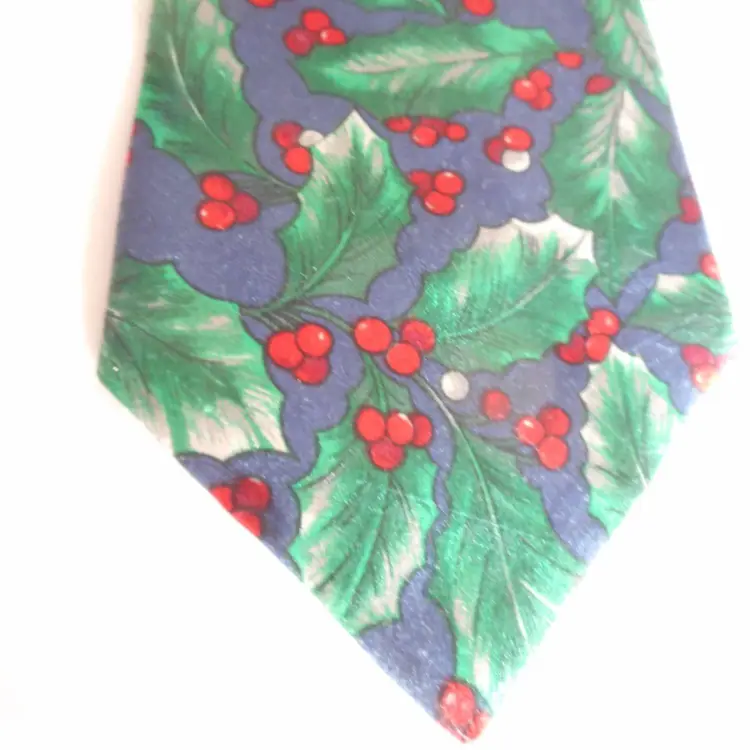 Vintage Holly Tie Necktie Holiday Winter Hallmark Candy Cane