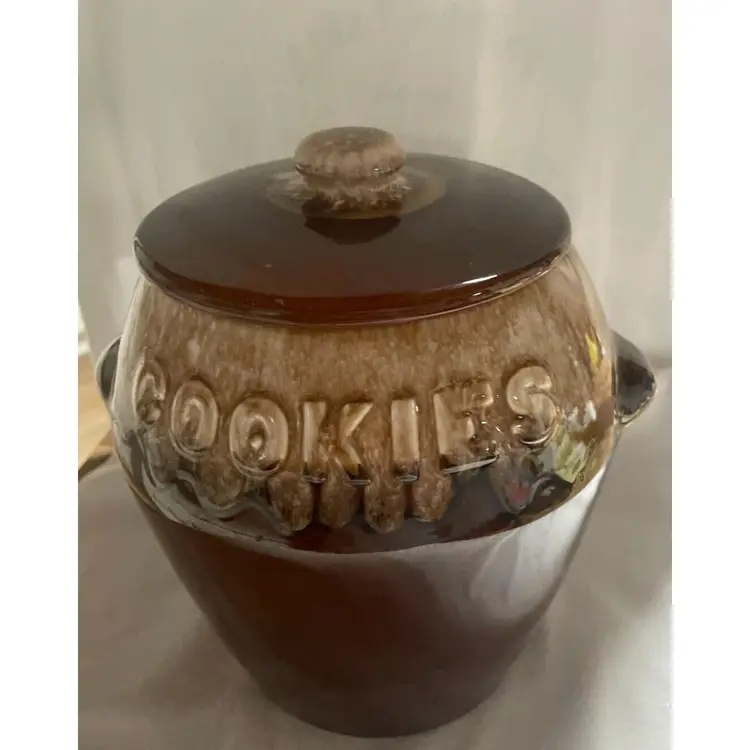 Vintage MCM McCoy Pottery Brown Glazed Drip Cookie Jar with Lid by Kathy Kale