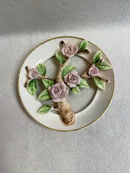 Vintage Porcelain Pink Roses on Branch Wall Décor (V310)