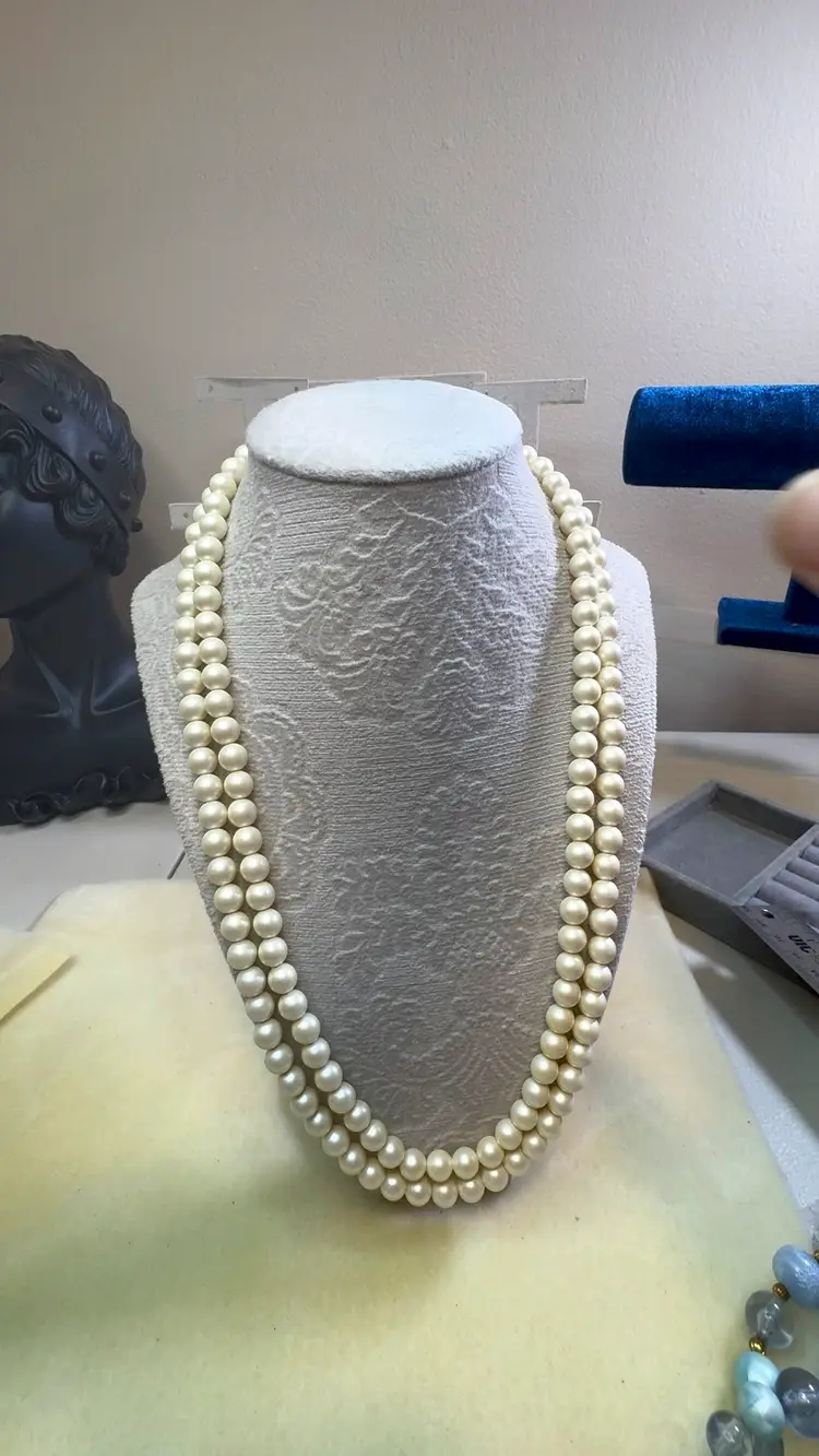 22” Double Strand Faux Pearl Necklace With Gorgeous Rhinestone Clasp