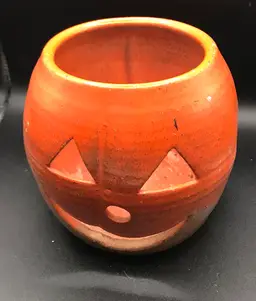 Pottery jack-o-lantern signed pumpkin