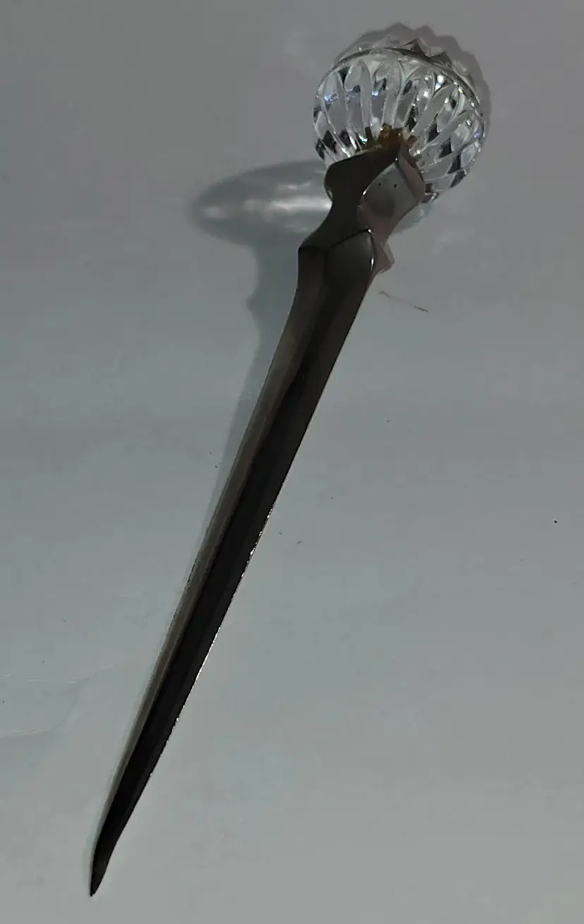 Vintage Caithness Scotland 8" Silverplate Cut Crystal Paperweight Letter Opener, OOAK!