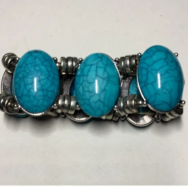 Stone Howlite Stretch Bracelet 1” Wide