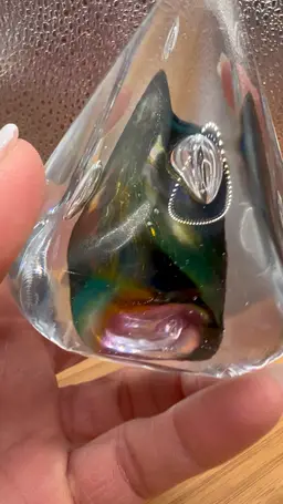 Mouth Blown Polish Crystal Paperweight By Marian Pyrcak, Cone Shaped Paperweight With Iridescence.