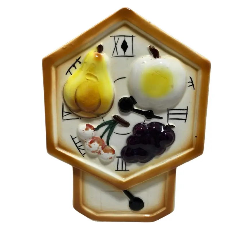 VTG Wall Pocket Planter Succulent. Ceramic Fruit -Shaped Like Clock