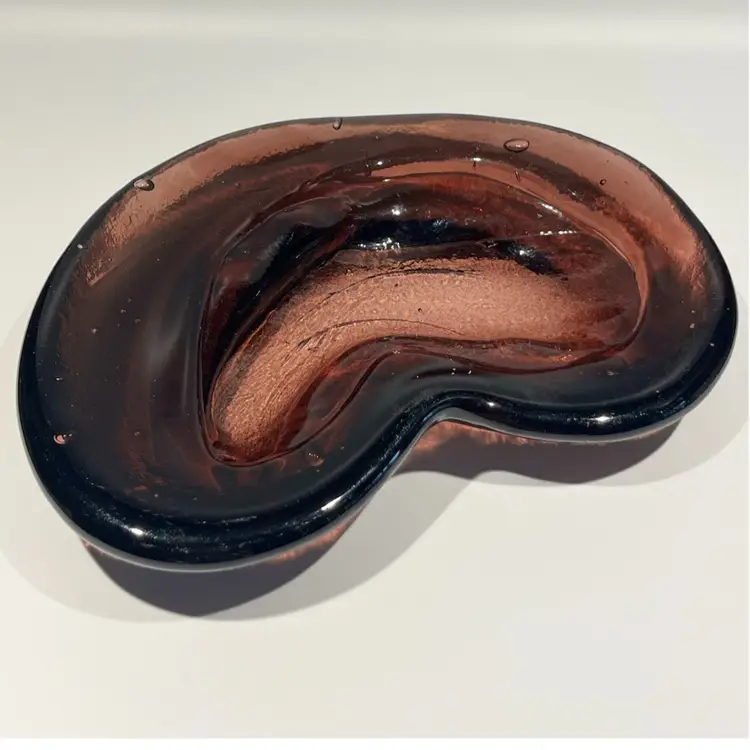 Vintage -Amethyst Art Glass- Trinket Dish –  Freeform Shape, 7.5” Wide, 5.75” Long, 1” High- Heavy