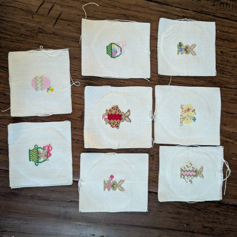 Vintage Easter Cross Stitch Small Complete Finished Lot 8 Pieces