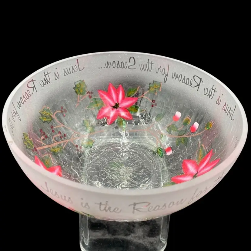 Perfectly Paisley "Jesus is the Reason for the Season" Poinsettia Crackle Bowl