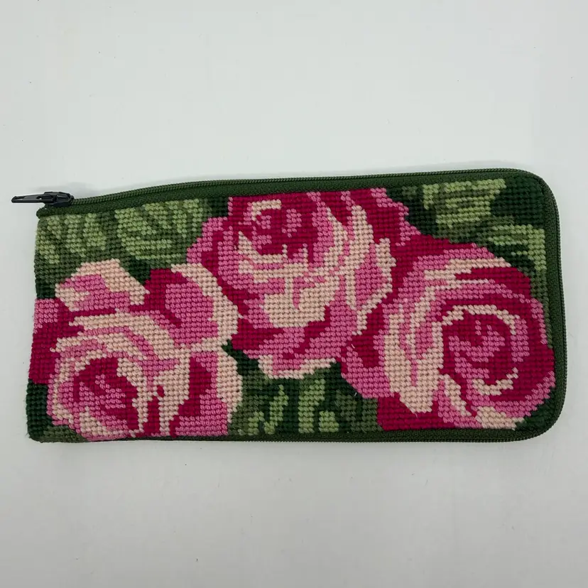 Handmade Pink & Green Needlepoint Eye/sunglass Case