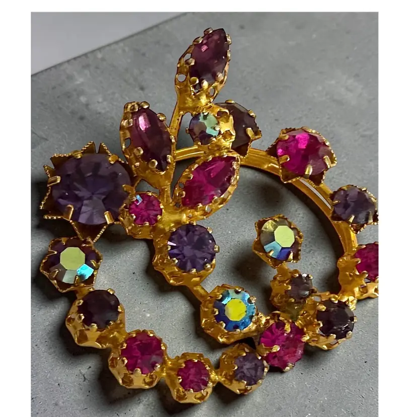 Vintage Vivid Fuchsia, Purple & AB Amethyst Rhinestone Brooch - Made In Austria