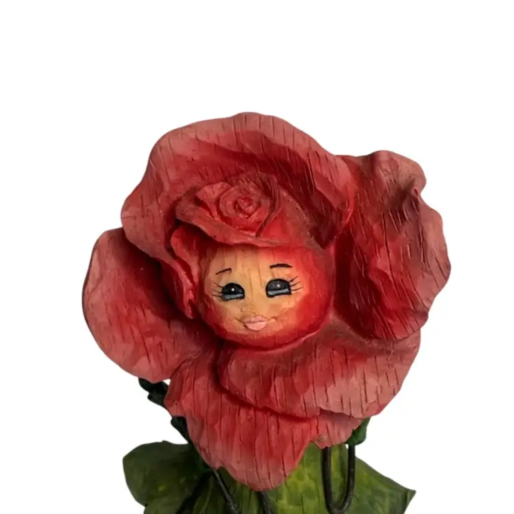 Anthropomorphic Resin Pink/Red Lily Flower Shelf Sitter Figurine  READ 
7” T x 3-1/4” W