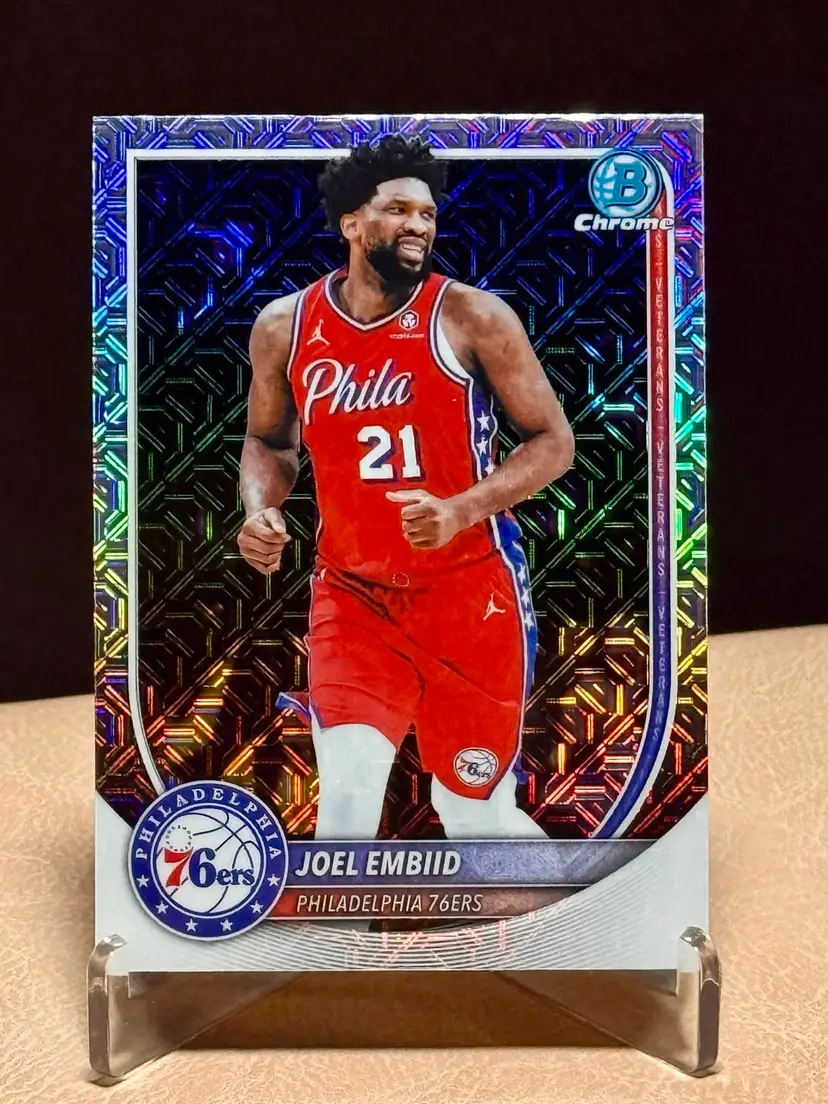 Joel Embiid 2025-26 Bowman Chrome #BCV-67 Silver Mojo Refractor Philadelphia 76ers