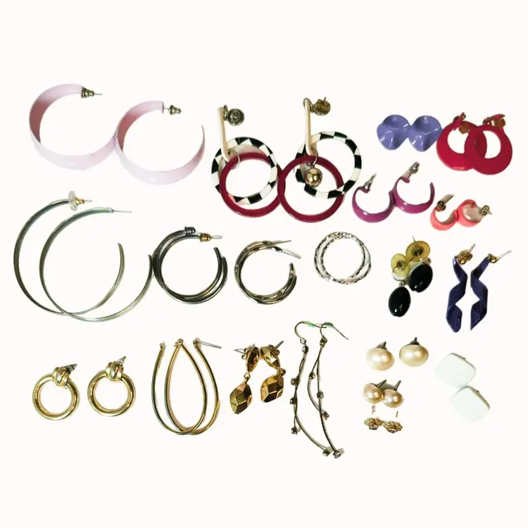 Vintage 90s Assorted Fashion Earrings Bundle 21 Pairs - Hoops Studs & Dangles