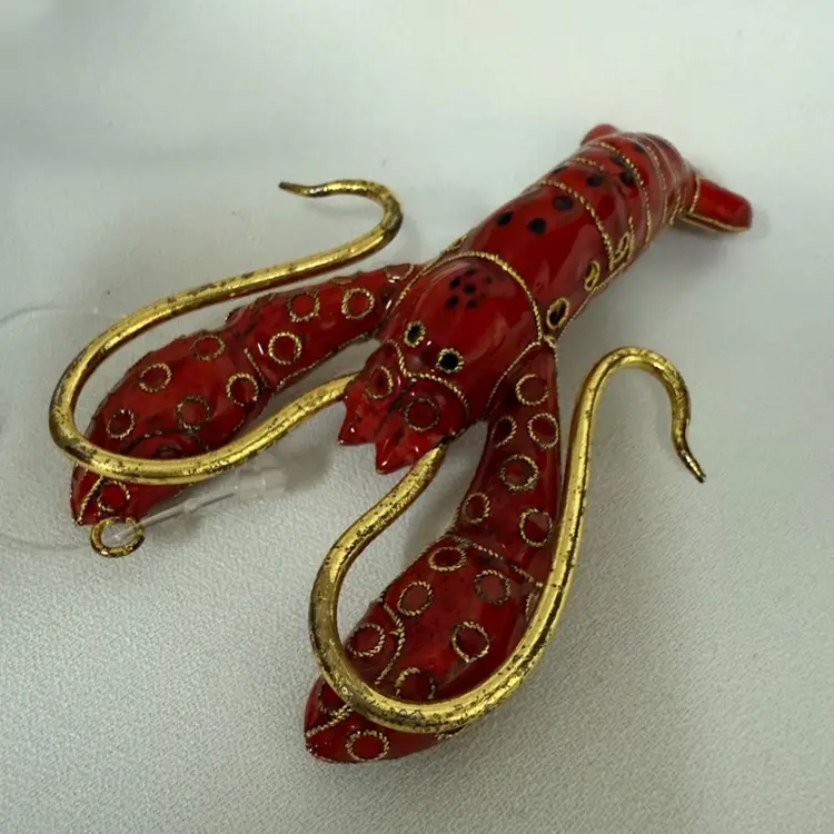 Red Cloisonné Lobster Ornament Or Decorator Piece.