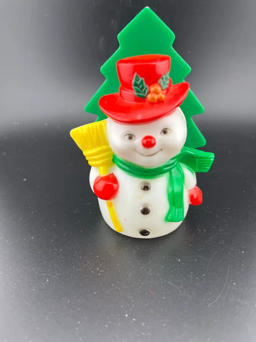 Vintage Blow Mold Snowman/evergreen tree-for cocktail napkins, letter holder