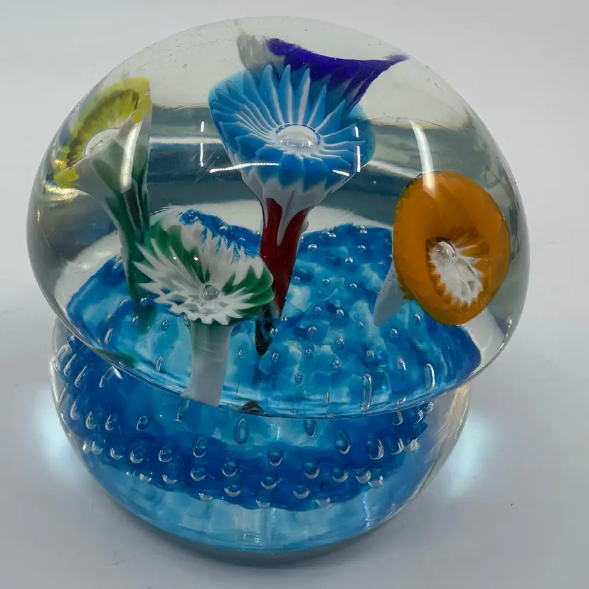 Art Glass Floral Paperweight With Base Design