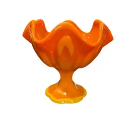 1960s LE Smith Vintage 6 Petal Bittersweet Slag Glass Compote