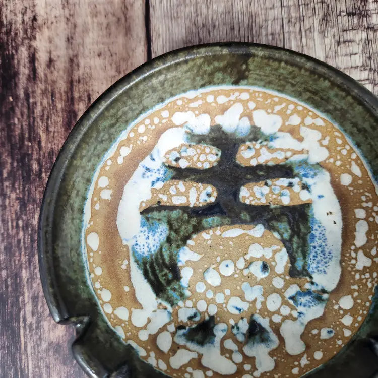 Vintage Ashtray by Lapid Pottery Israel Abstract Hand Painted Ash Tray Bowl #424 MCM