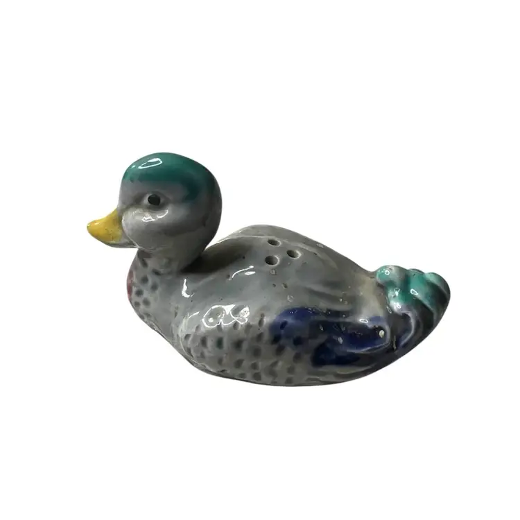 036 Single Ceramic Mallard Duck Salt Pepper Shaker 3.5" X 1.75" Fleabite On Beak