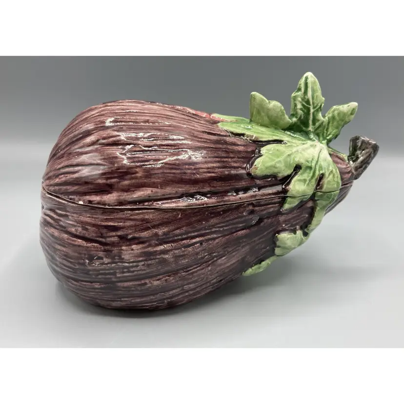 LAST CHANCE: Vietri Ceramic Eggplant Dish with Lid / Jar - Made in Italy - Vintage