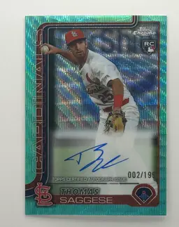 Thomas Saggese Cardinals Topps Chrome Rookie Auto Aqua Raywave /199