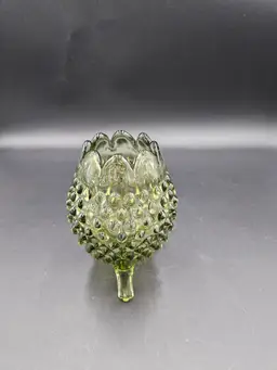 #TR16 Fenton Green Hobnail 3 Footed Egg