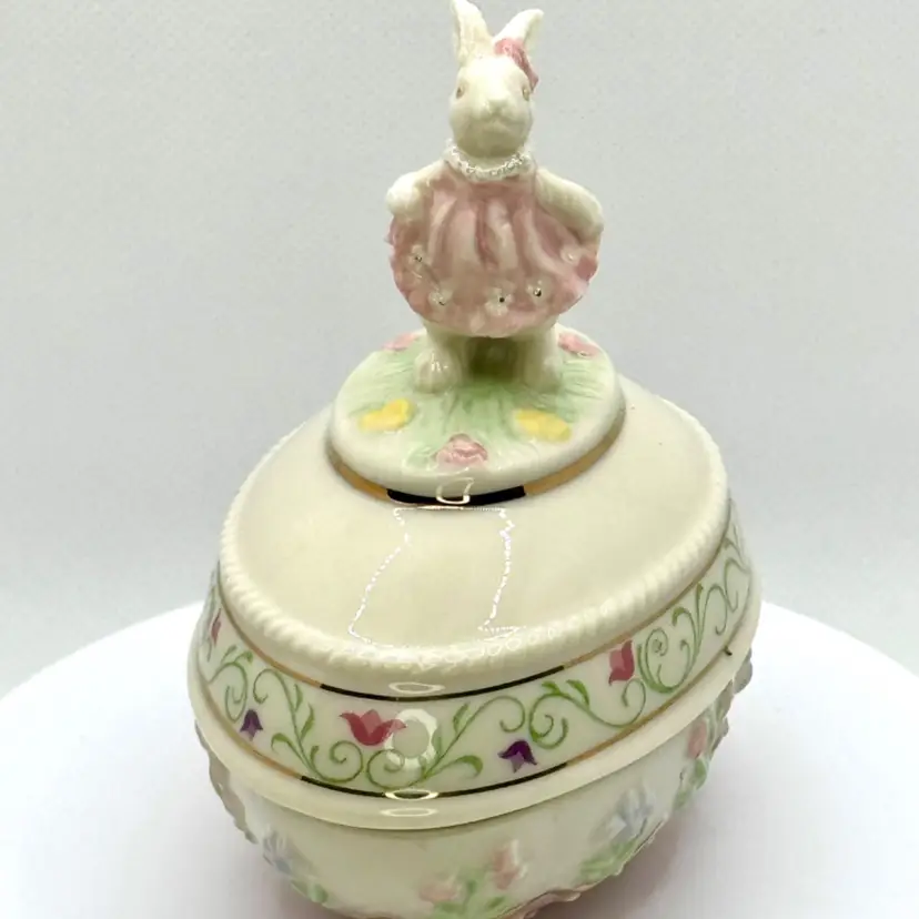 Lenox Easter 2005 Limited Edition Springtime Bunny Rabbit Easter Egg Figurine Trinket Box Handcrafted & Retired, By Lenox, Made in China