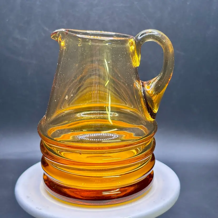 Vintage Small Amber Ribbed Pitcher Creamer 3.5”