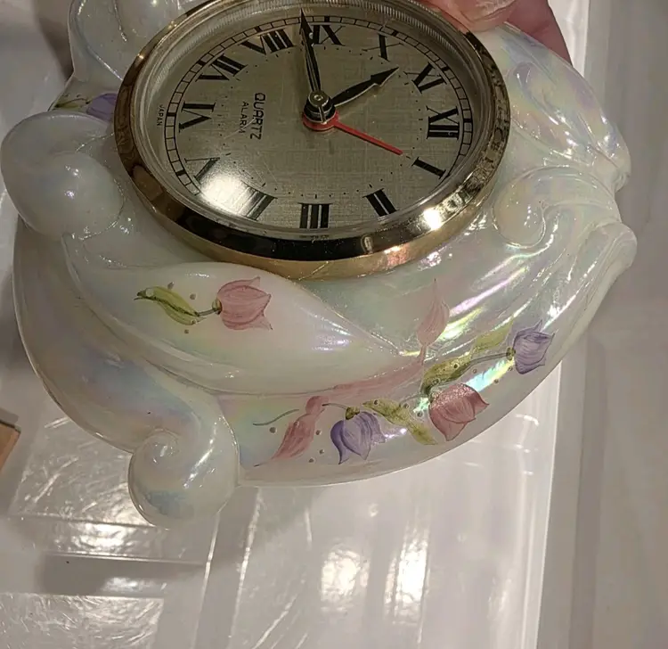 Fenton Flower Garden Hand Painted Clock Signed M.Reynolds
