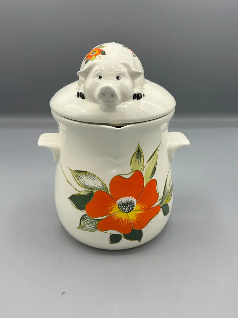 Ceramic orange flower pig canister