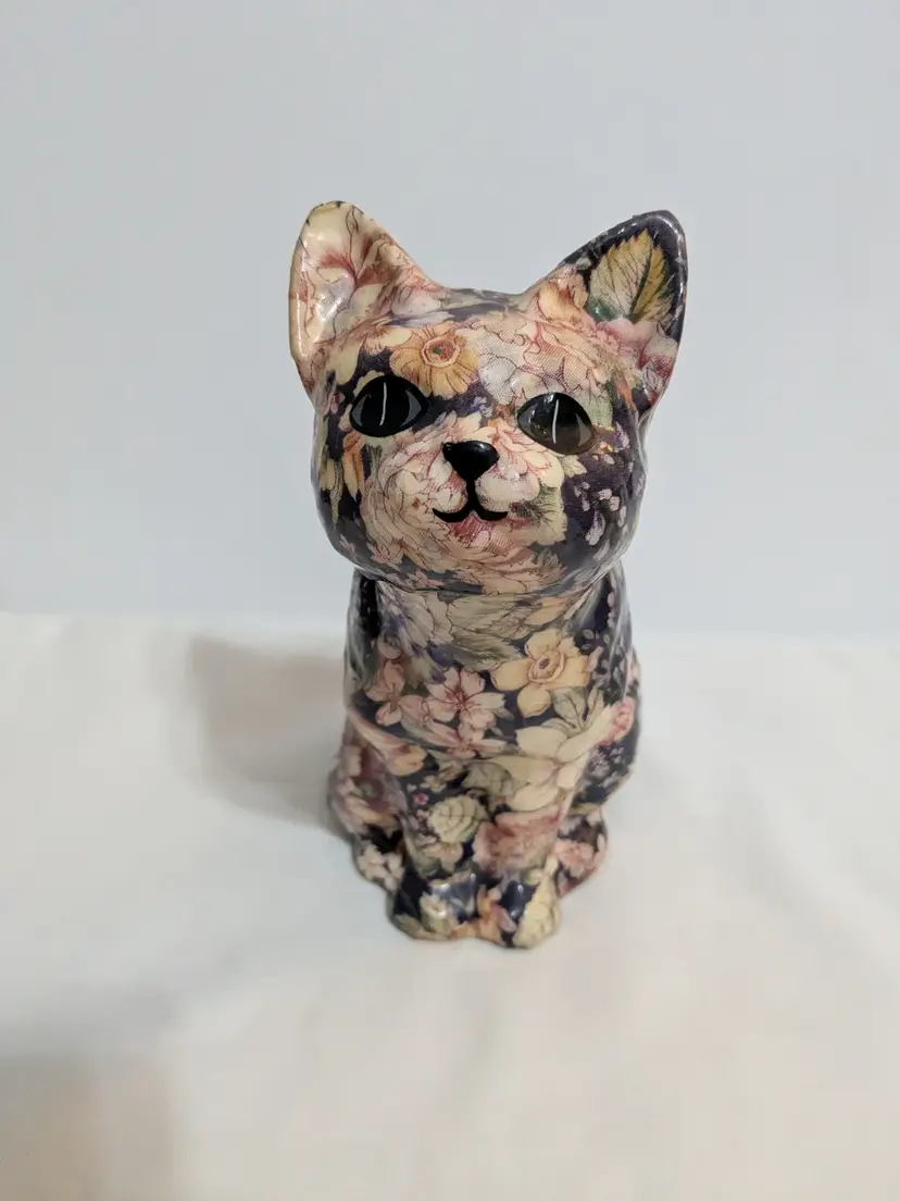 Decoupage Floral Ceramic Cat