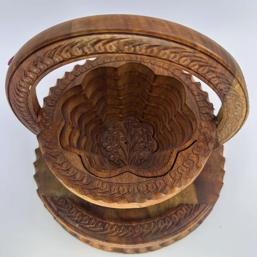 Wooden Collapsible Berry Basket Hand Carved