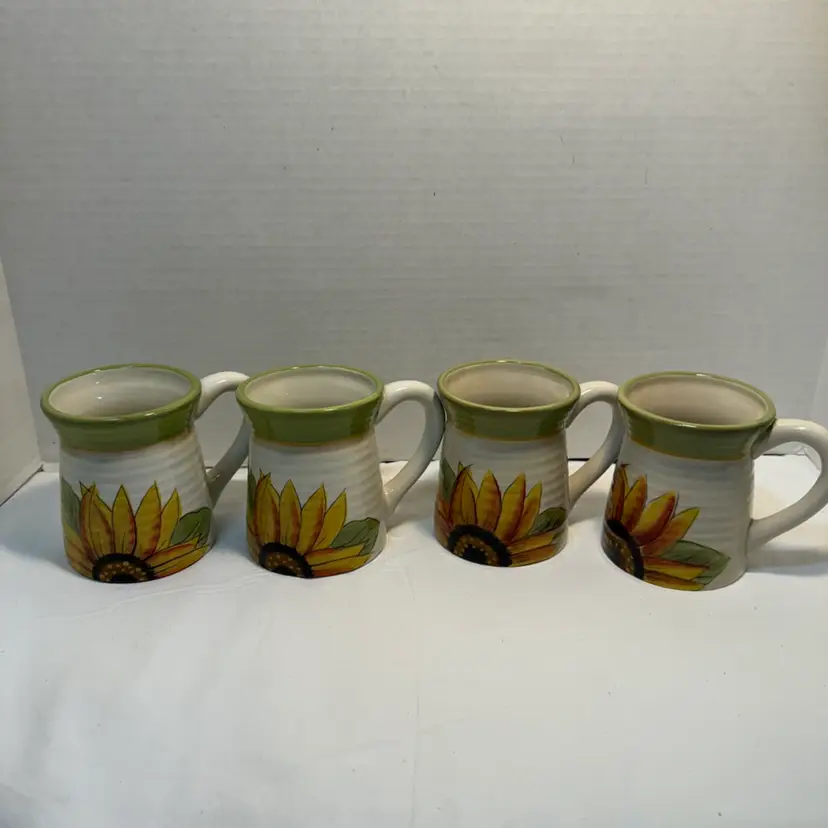 Set Of 4 Clay Art Tuscan Sunflower Ceramic Mugs