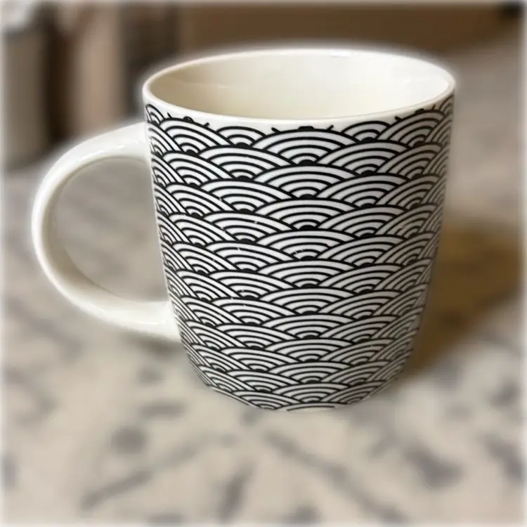 Pair of Black & White Patterned Mugs - Unmarked
