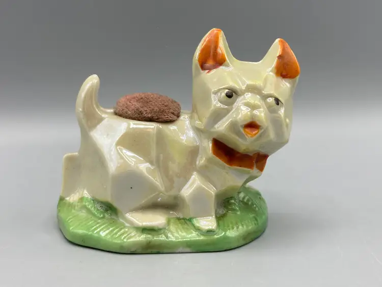 Vintage Ceramic Lusterware Japan Dog Ceramic Pin Cushion