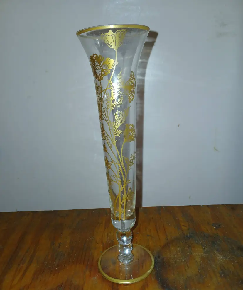 2-4 Vintage 1940s Cambridge Gold Overlay footed vase