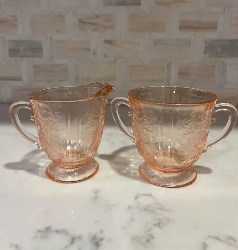 Pink Depression Glass Sugar and Creamer