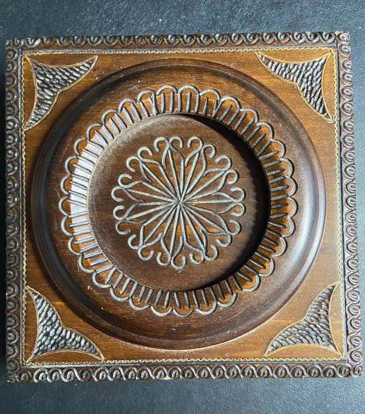 Vintage Hand Carved Wooden Box Made in Poland, 4.75" x 4.75"