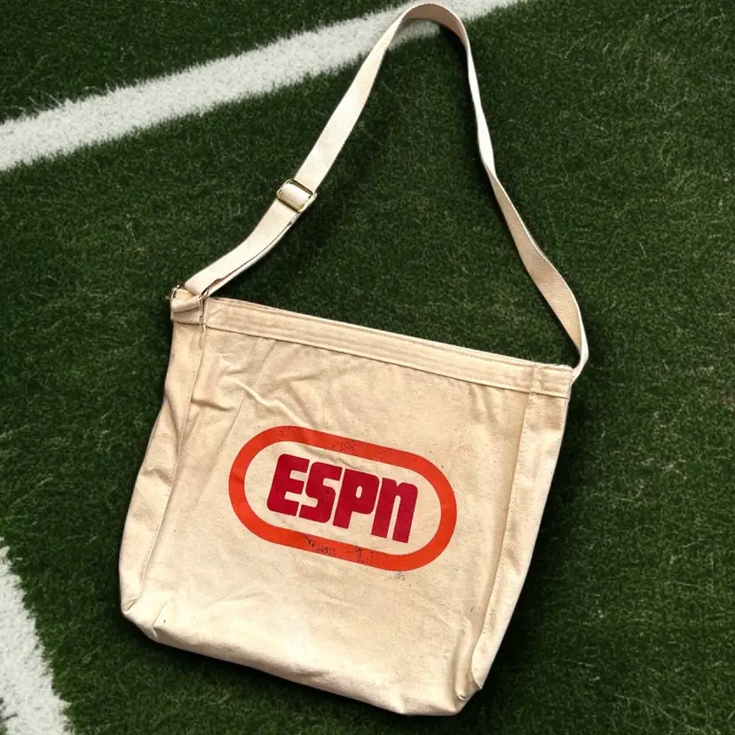 Vintage 1980s ESPN Canvas Shoulder Tote Bag Medium Size 1979-1985 Logo RARE