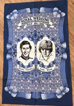 Prince Charles & Lady Diana Royal Wedding Tea Towel Linen 1981 Britain